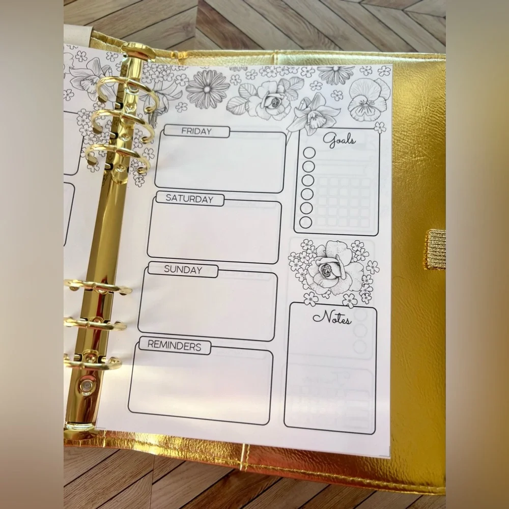 A5 Planner Binder inserts Non- dated Agenda 6-Ring weekly layout